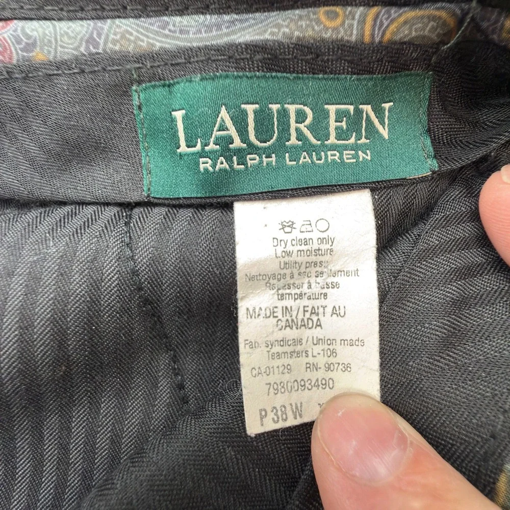 Lauren Ralph Lauren Dress Pants Men 38x30 Wool Flat Front Black Solid Modern Y2K